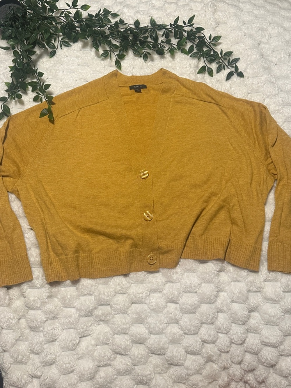 RW&CO. Mustard Yellow Button Front V-Neck Cardigan